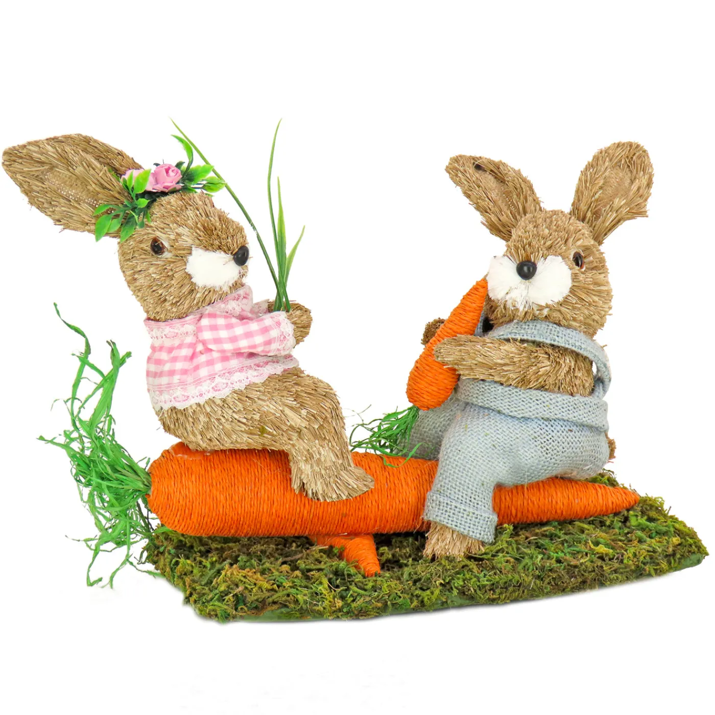 National Tree Company 14 in. Two Bunnies on Carrot Seesaw Table Decoration