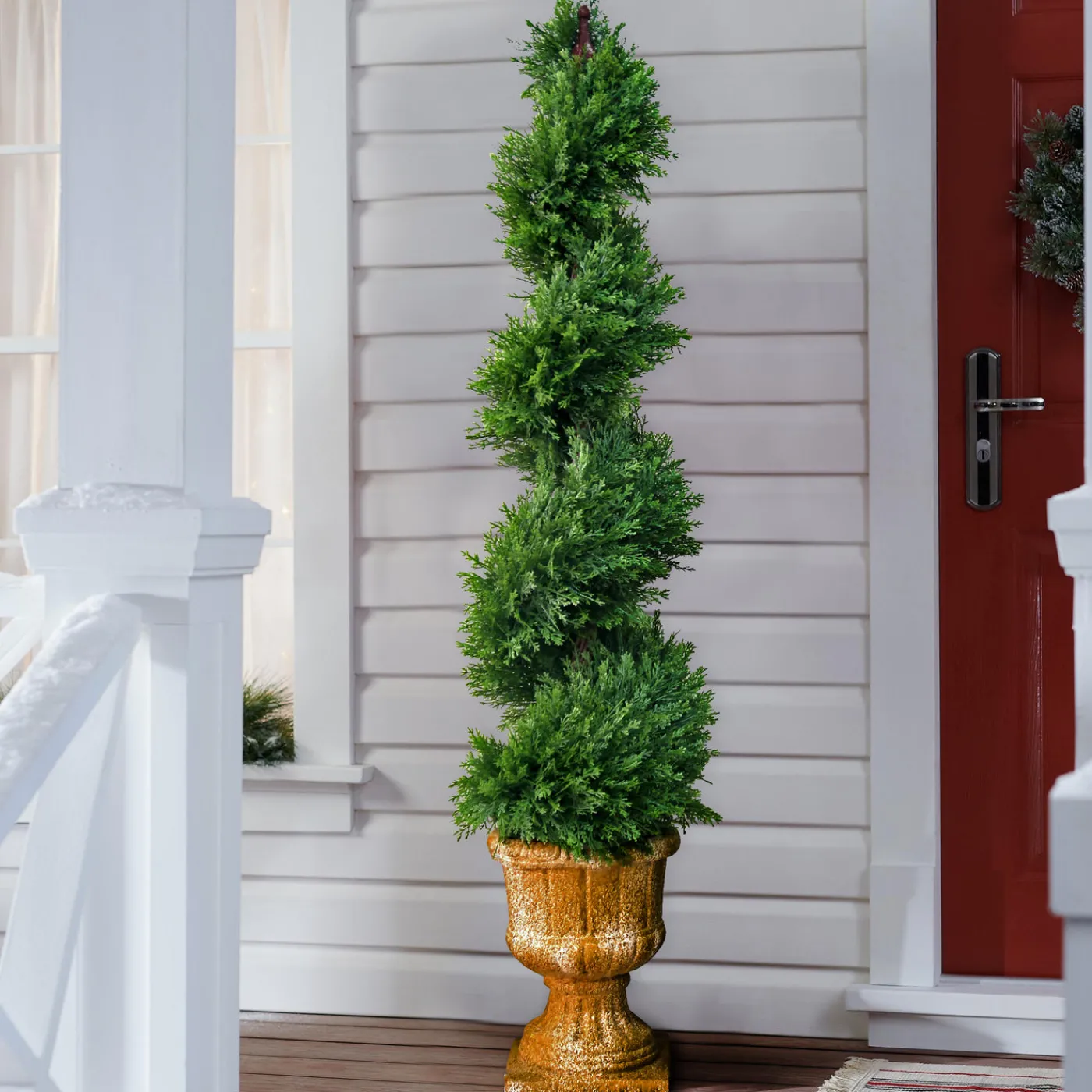 National Tree Company 54 in. Upright Juniper Slim Spiral Topiary Tree in a Decorative Urn