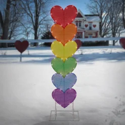 National Tree Company 63 in. Valentine's Stacked Rainbow Hearts Decoration with LED Lights