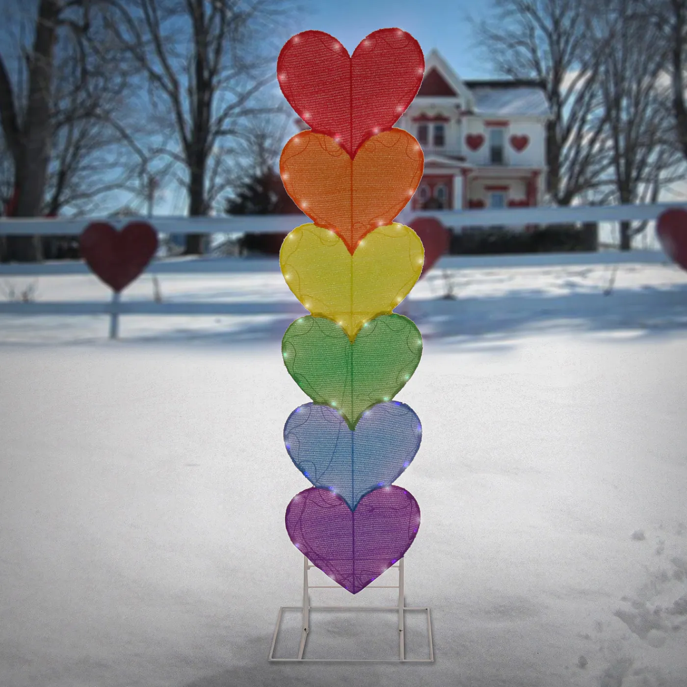 National Tree Company 63 in. Valentine's Stacked Rainbow Hearts Decoration with LED Lights
