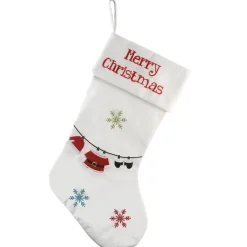 National Tree Company 18 in. White Merry Christmas Stocking with Snowflakes