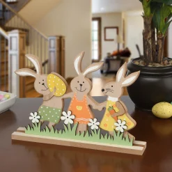 National Tree Company 9 in. Wooden Rabbit Trio Table Decoration