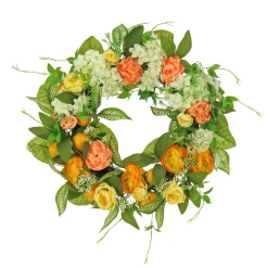 National Tree Company 24 in.Spring Wreath with Lemons, Hydrangeas, and Buttercups