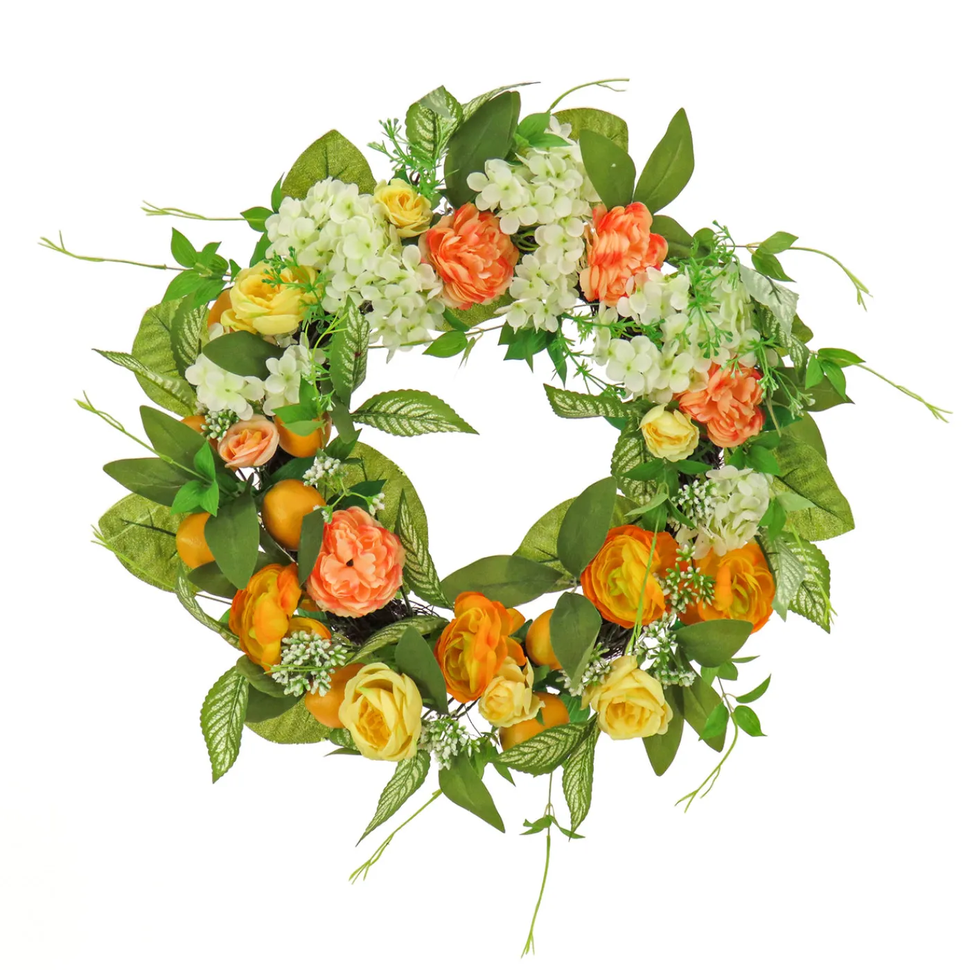 National Tree Company 24 in.Spring Wreath with Lemons, Hydrangeas, and Buttercups
