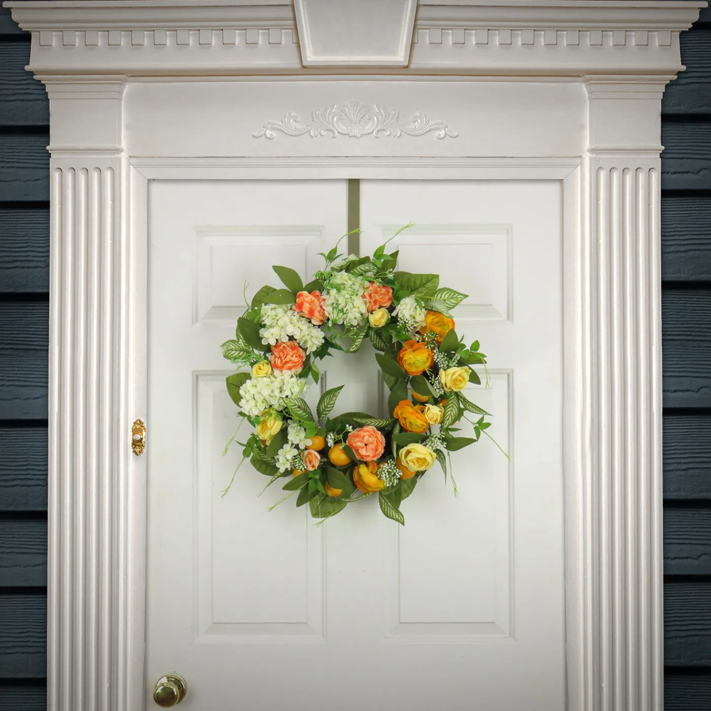 National Tree Company 24 in.Spring Wreath with Lemons, Hydrangeas, and Buttercups