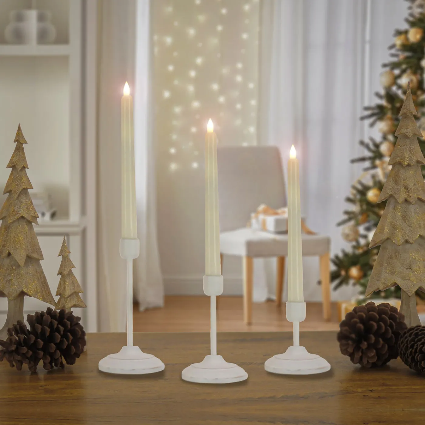 National Tree Company HGTV Home Collection Flameless Heritage Candle Set, White Base