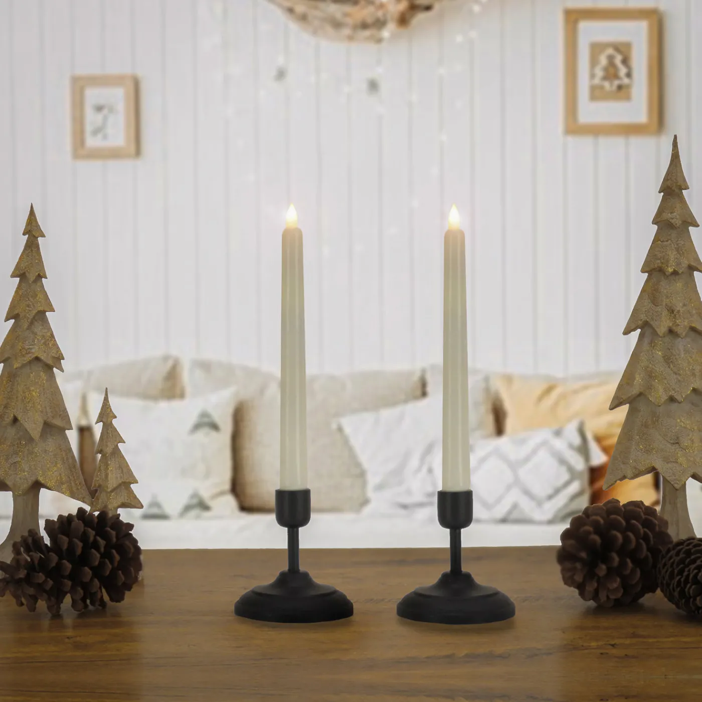 National Tree Company HGTV Home Collection Flameless Heritage Candle Pair, Black Base