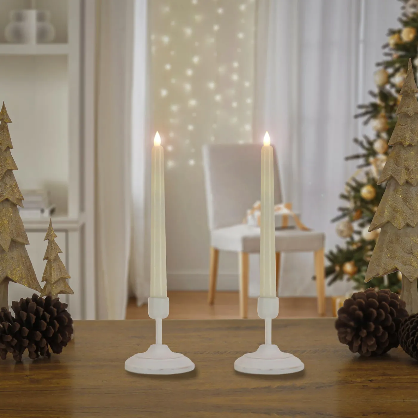 National Tree Company HGTV Home Collection Flameless Heritage Candle Pair, White Base