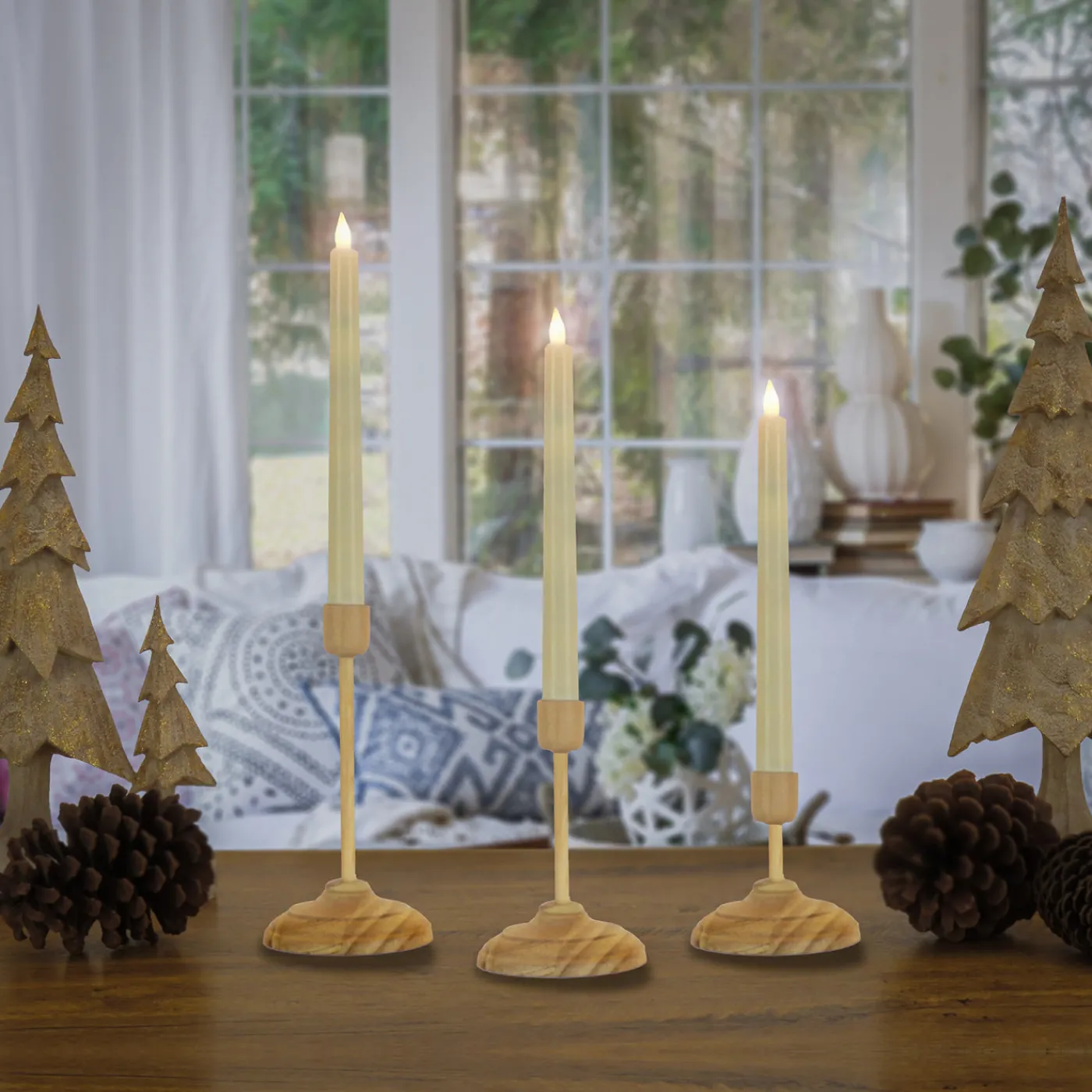 National Tree Company HGTV Home Collection Flameless Heritage Candle Set, Natural Base