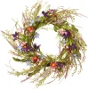 National Tree Company 20in. Spring Wreath with Blue, Red and Pink Mixed Flower Blooms, Flowing Green Stems, Seed Pods
