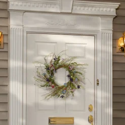 National Tree Company 20in. Spring Wreath with Blue, Red and Pink Mixed Flower Blooms, Flowing Green Stems, Seed Pods
