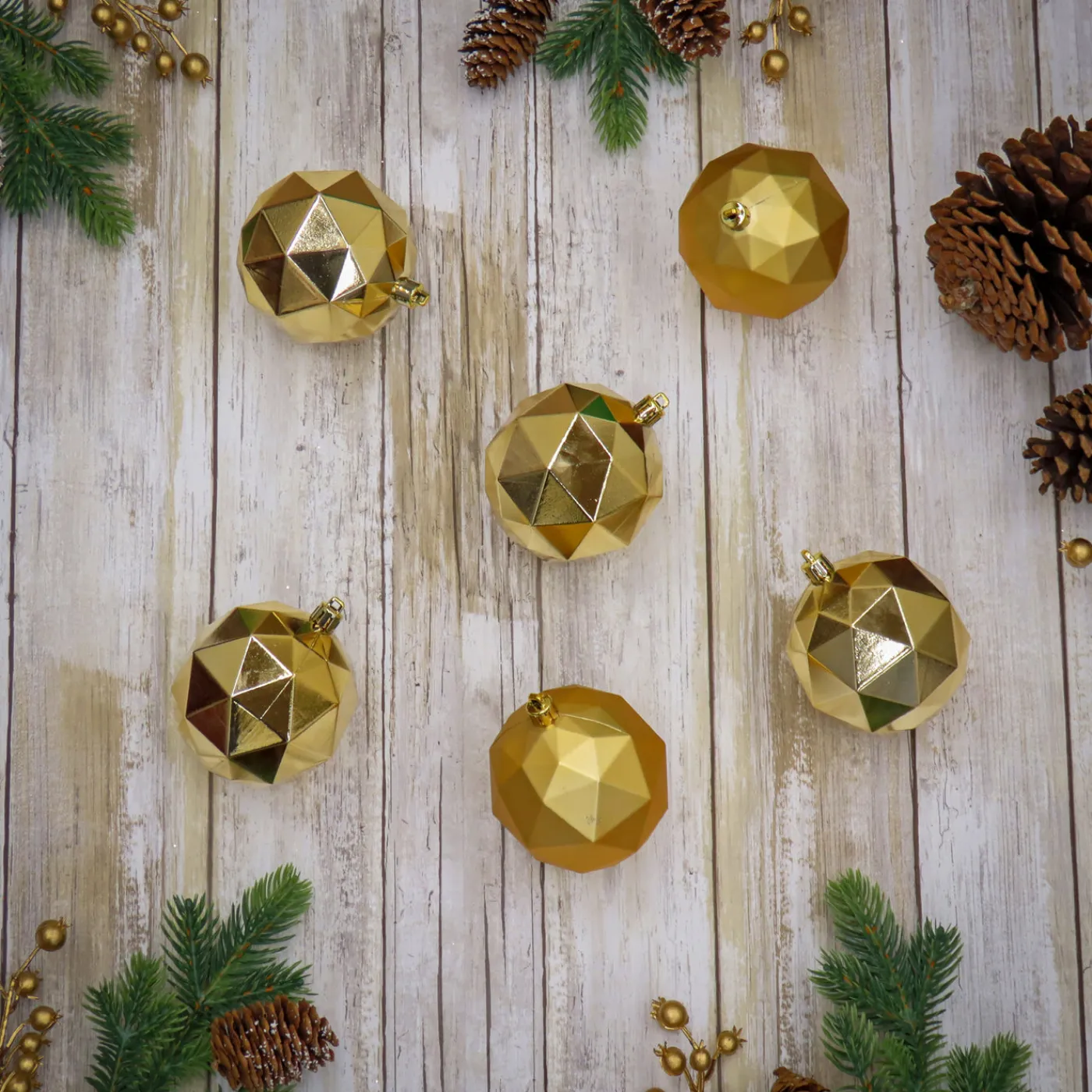 National Tree Company 6-Piece Shatterproof Geometric Gold Ornaments