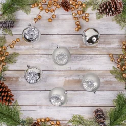 National Tree Company 6-Piece Shatterproof Glittering Silver Ornaments