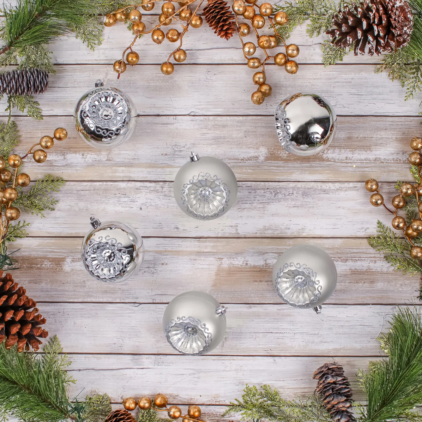 National Tree Company 6-Piece Shatterproof Glittering Silver Ornaments
