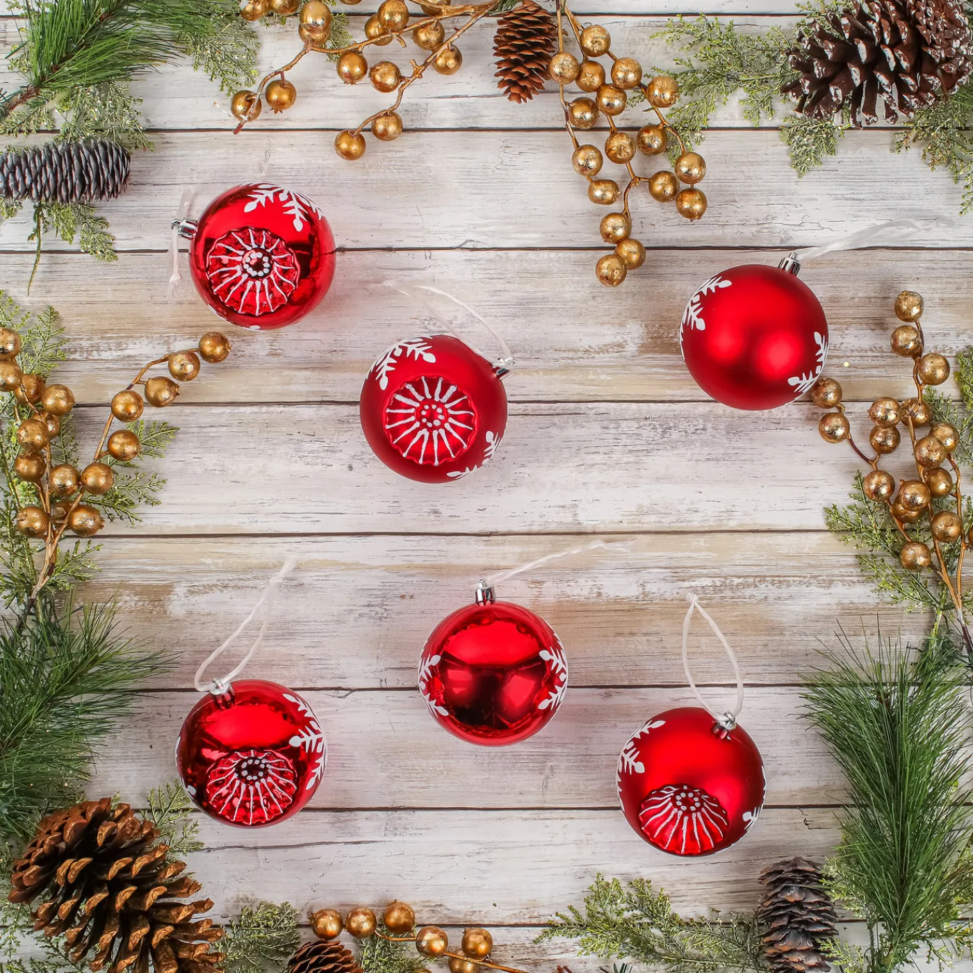 National Tree Company 6-Piece Shatterproof Snowflake Red Ornaments