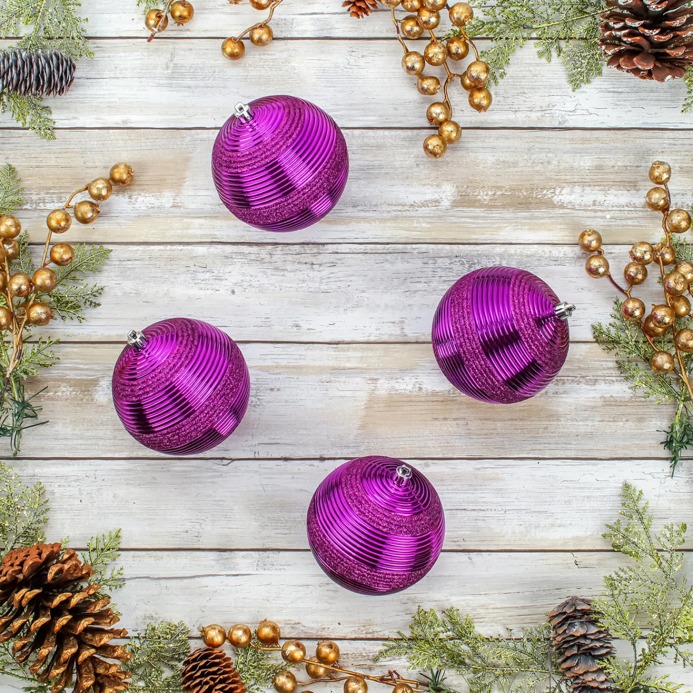National Tree Company 4-Piece Shatterproof Swirling Purple Ornaments