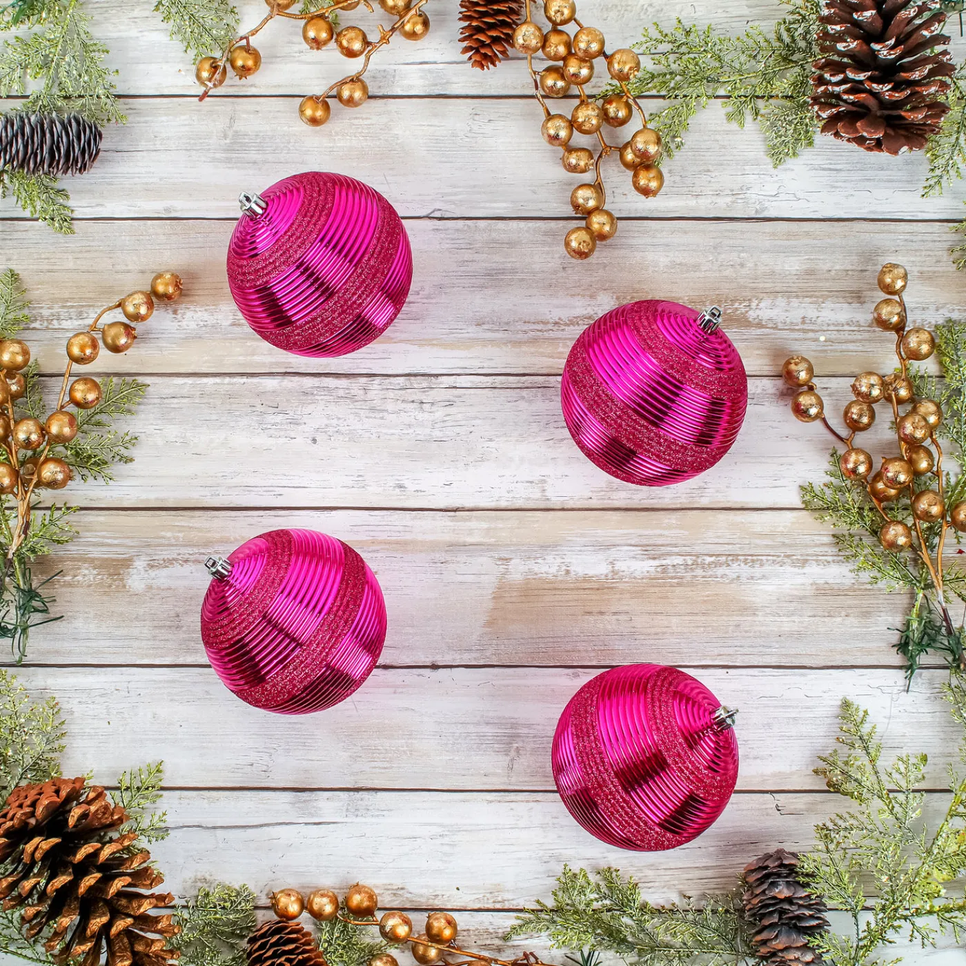 National Tree Company 4-Piece Shatterproof Swirling Pink Ornaments