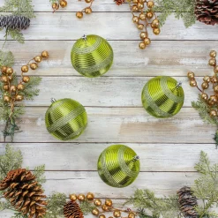 National Tree Company 4-Piece Shatterproof Swirling Lime Green Ornaments