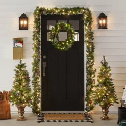 National Tree Company Pre-Lit Frosted Berry Assortment with 2 Entrance Trees, 1 Wreath, 2 Garland