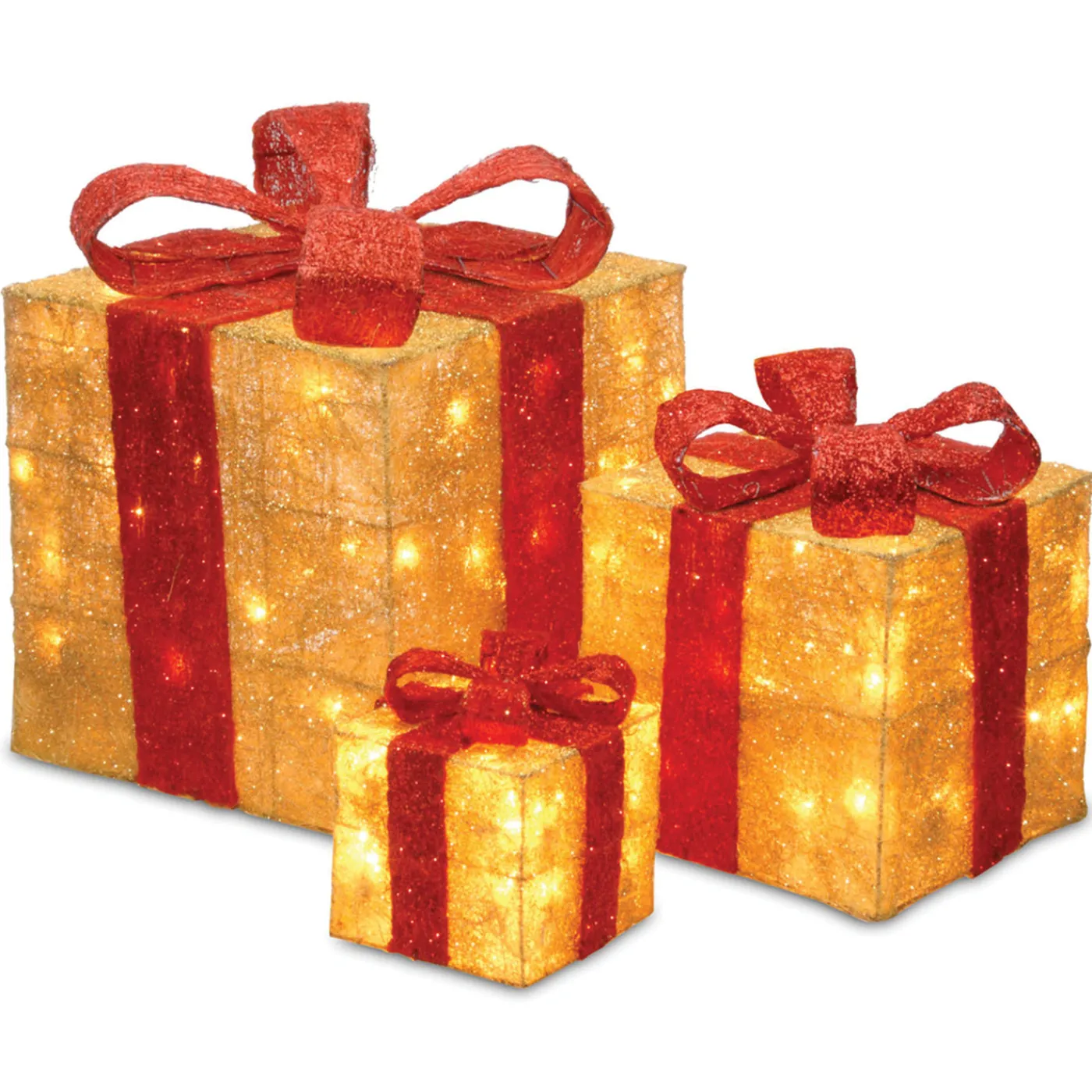 National Tree Company Pre-Lit Gold Gift Boxes, Set of Three, 105 White Lights