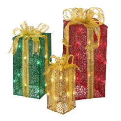 National Tree Company Pre-Lit Multicolor Gift Boxes, Set of Three, White Lights