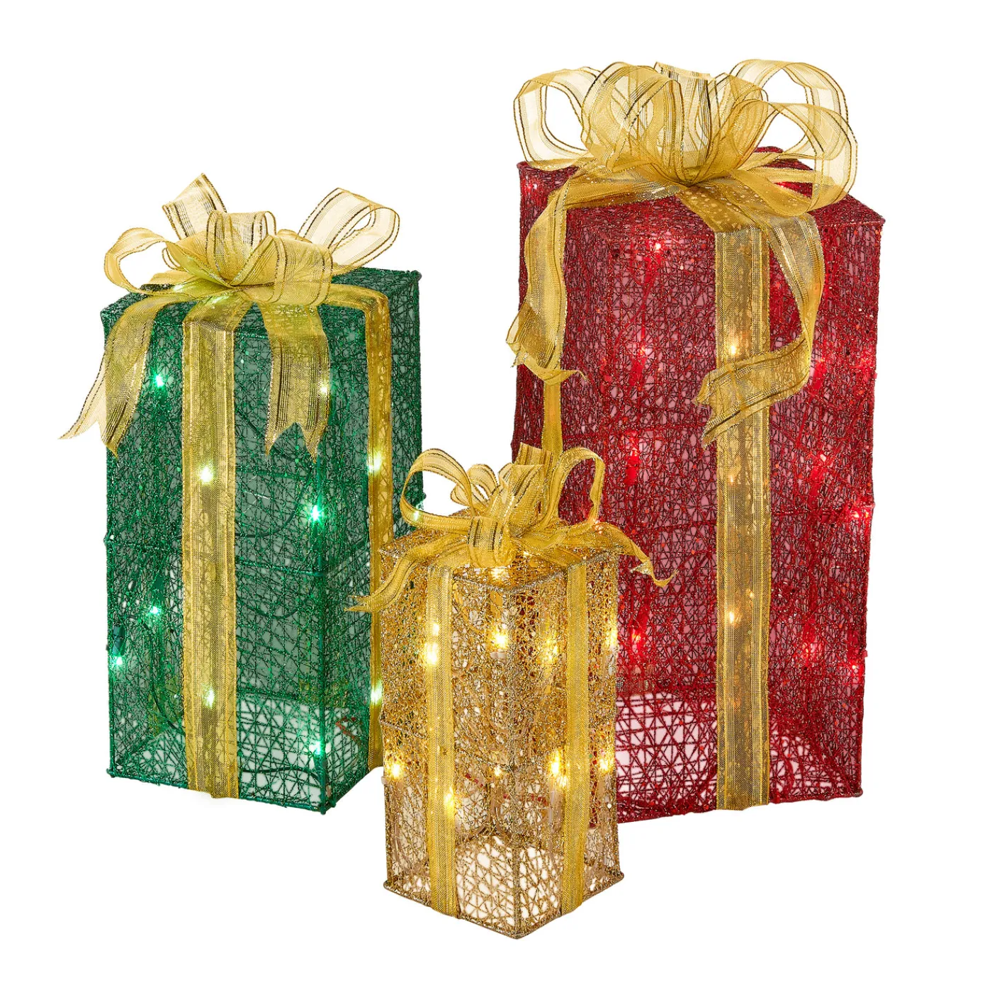 National Tree Company Pre-Lit Multicolor Gift Boxes, Set of Three, White Lights