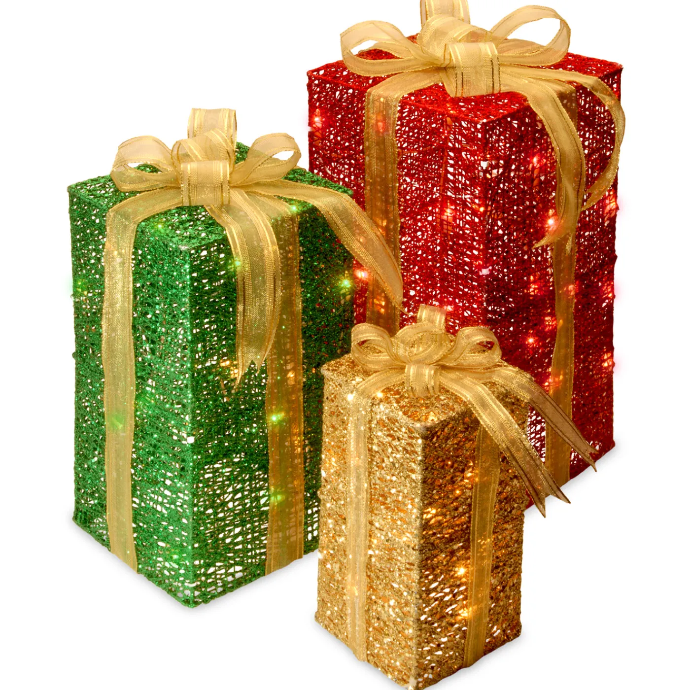National Tree Company Pre-Lit Multicolor Gift Boxes, Set of Three, White Lights