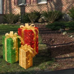 National Tree Company Pre-Lit Multicolor Gift Boxes, Set of Three, White Lights