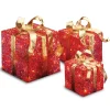 National Tree Company Pre-Lit Red Gift Box with Gold Bow, Set of Three, White Lights