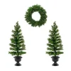 National Tree Company Pre-Lit Warm Welcome Assortment Set of 2 Entrance Trees, 1 Wreath