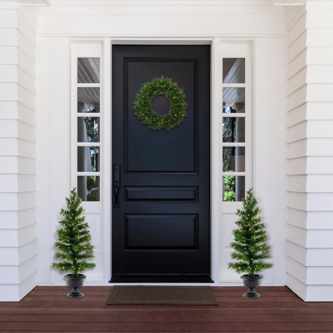 National Tree Company Pre-Lit Warm Welcome Assortment Set of 2 Entrance Trees, 1 Wreath