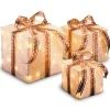 National Tree Company Pre-Lit White and Gold Gift Boxes, Set of Three, White Lights