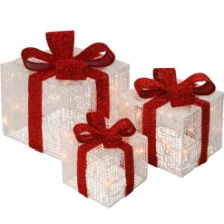 National Tree Company Pre-Lit White Gift Boxes, Set of Three, White Lights