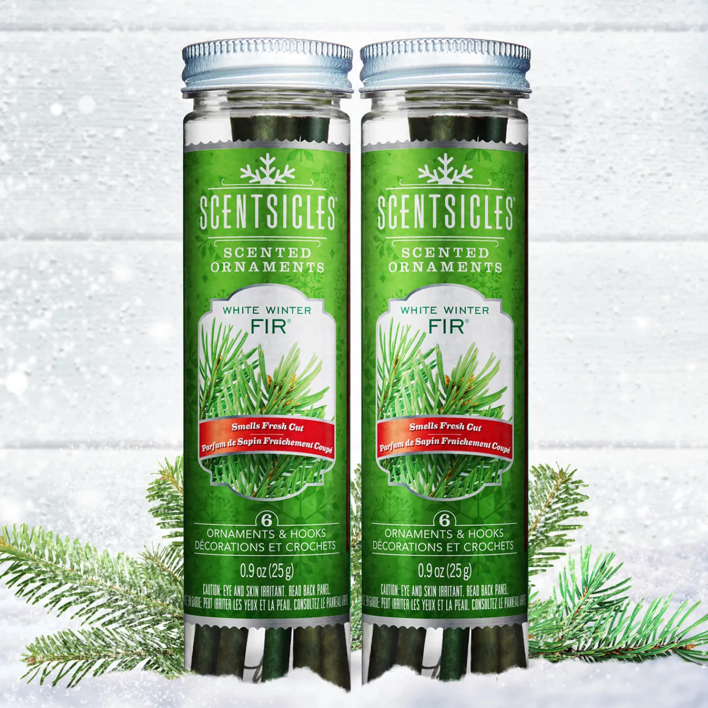 National Tree Company Scented Ornaments, 2 Pack- 6ct Bottle, White Winter Fir, Fragrance-Infused Paper Sticks