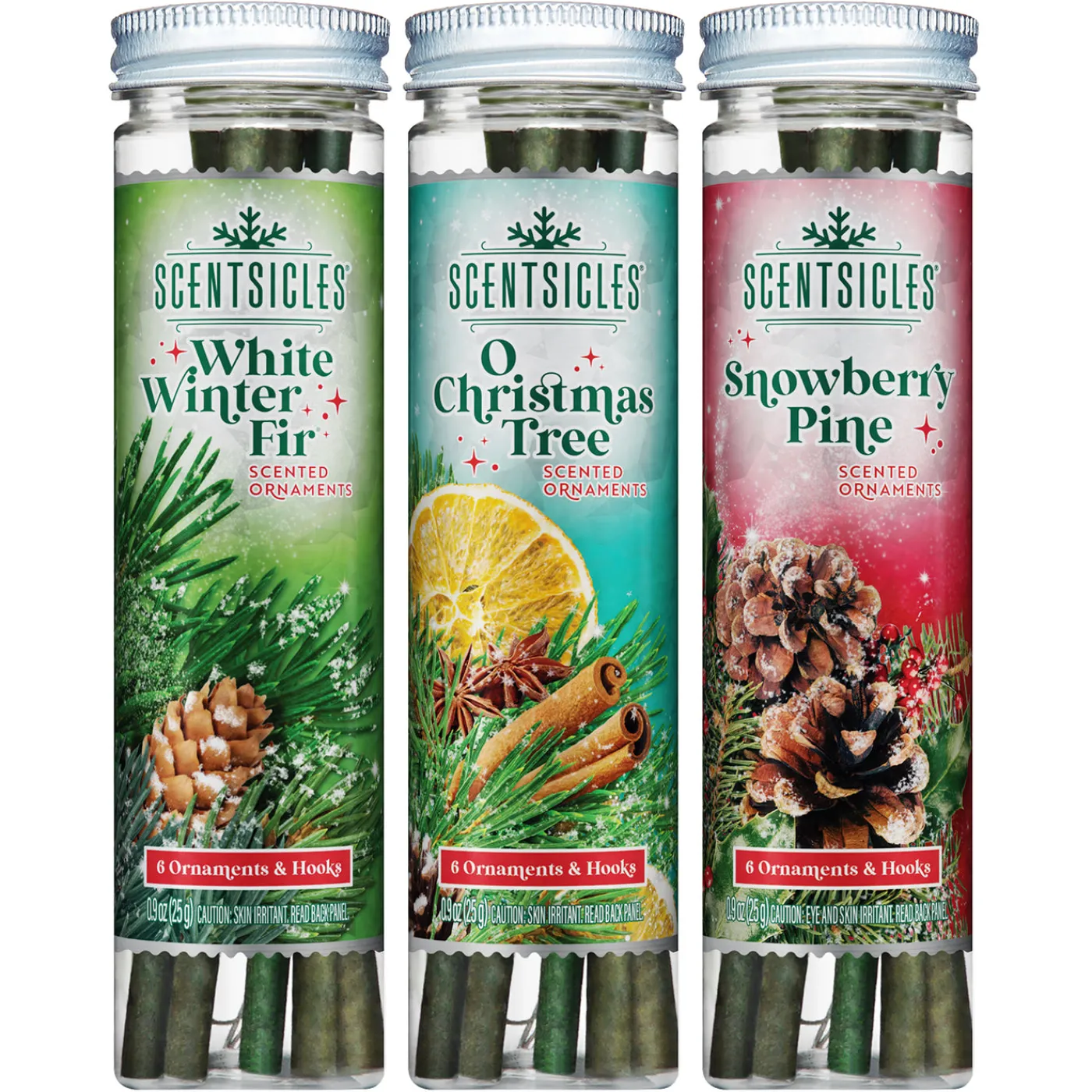 National Tree Company Scentsicles, 6pc Stick, White Winter Fir, O Christmas Tree, Snowberry Pine- 3 Pack