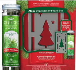 National Tree Company Scentsicles Trio Ornament Set of 3 and White Winter Fir Bottle of 6 Sticks