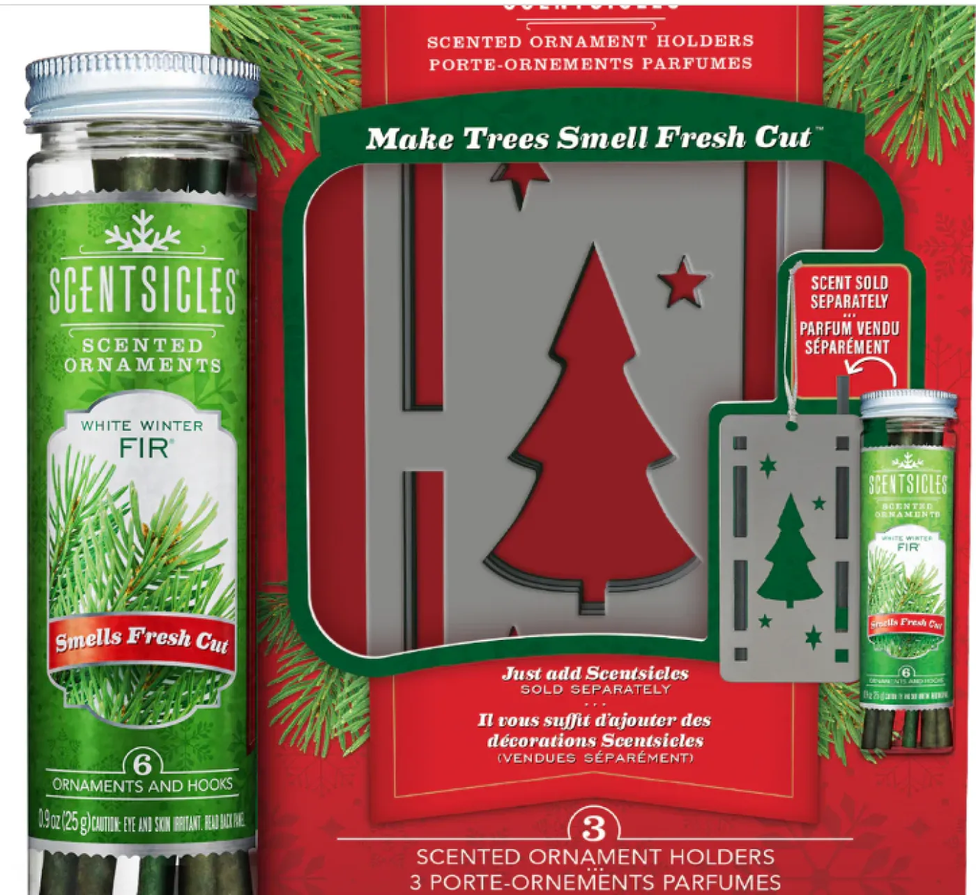 National Tree Company Scentsicles Trio Ornament Set of 3 and White Winter Fir Bottle of 6 Sticks