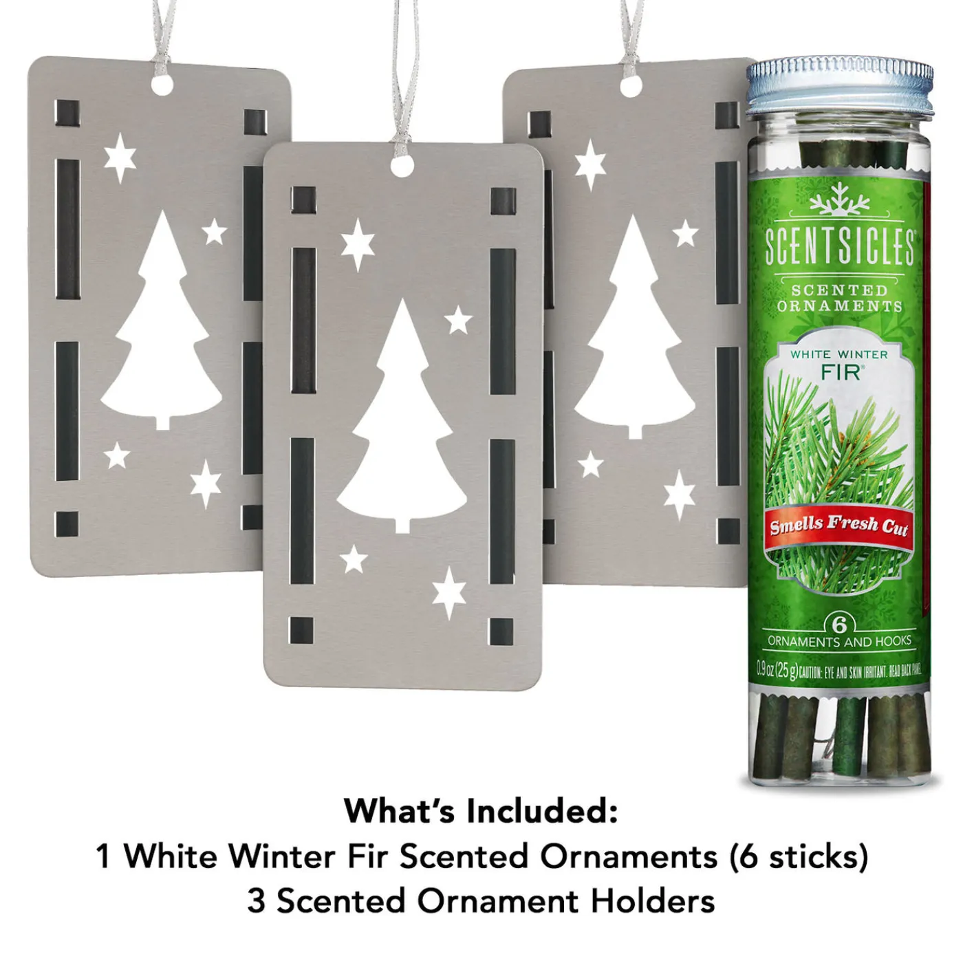National Tree Company Scentsicles Trio Ornament Set of 3 and White Winter Fir Bottle of 6 Sticks