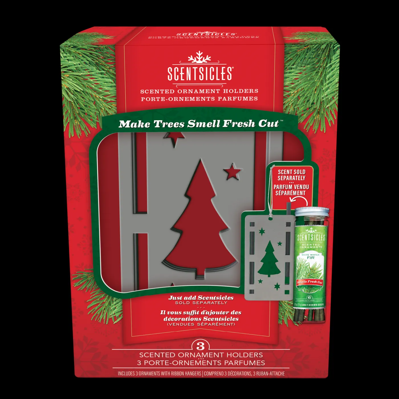 National Tree Company Scentsicles Trio Ornament Set of 3 and White Winter Fir Bottle of 6 Sticks