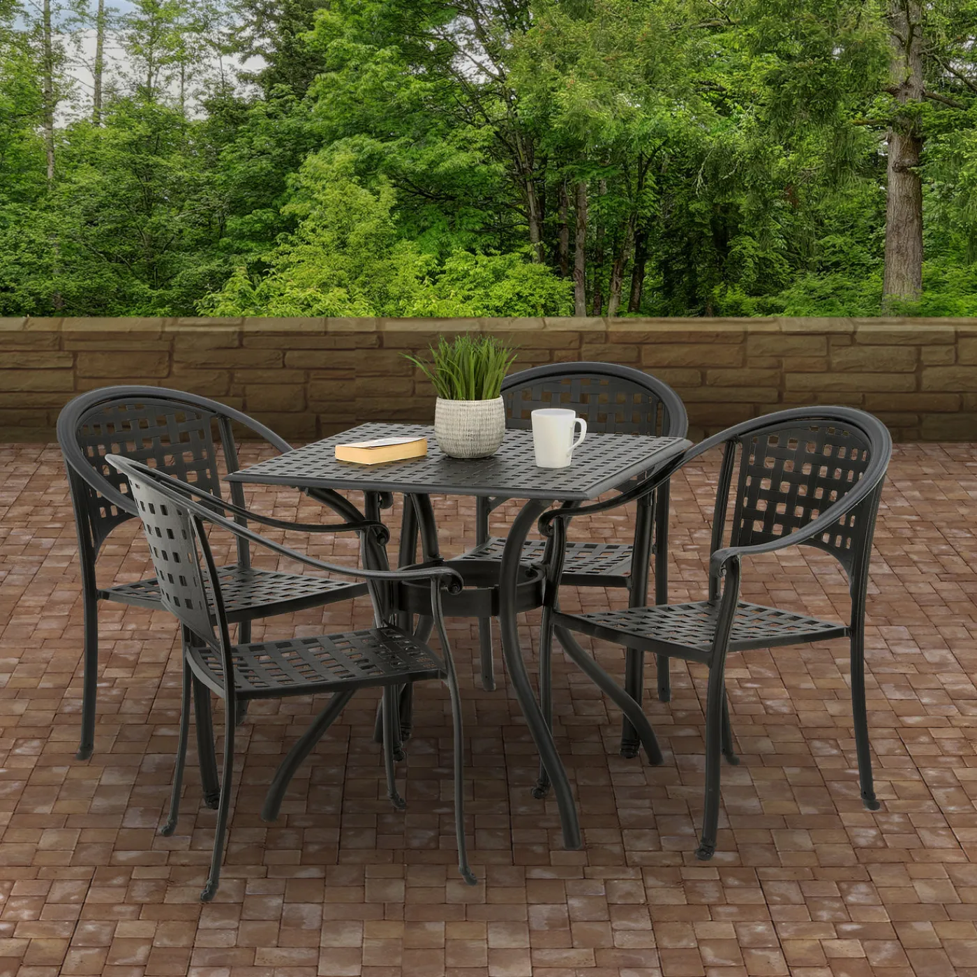National Tree Company 32x32x30 in. Bourton Small Space Cast Aluminum Straight Mesh All-Weather Dining Table, Seats 4, Bourton Collection