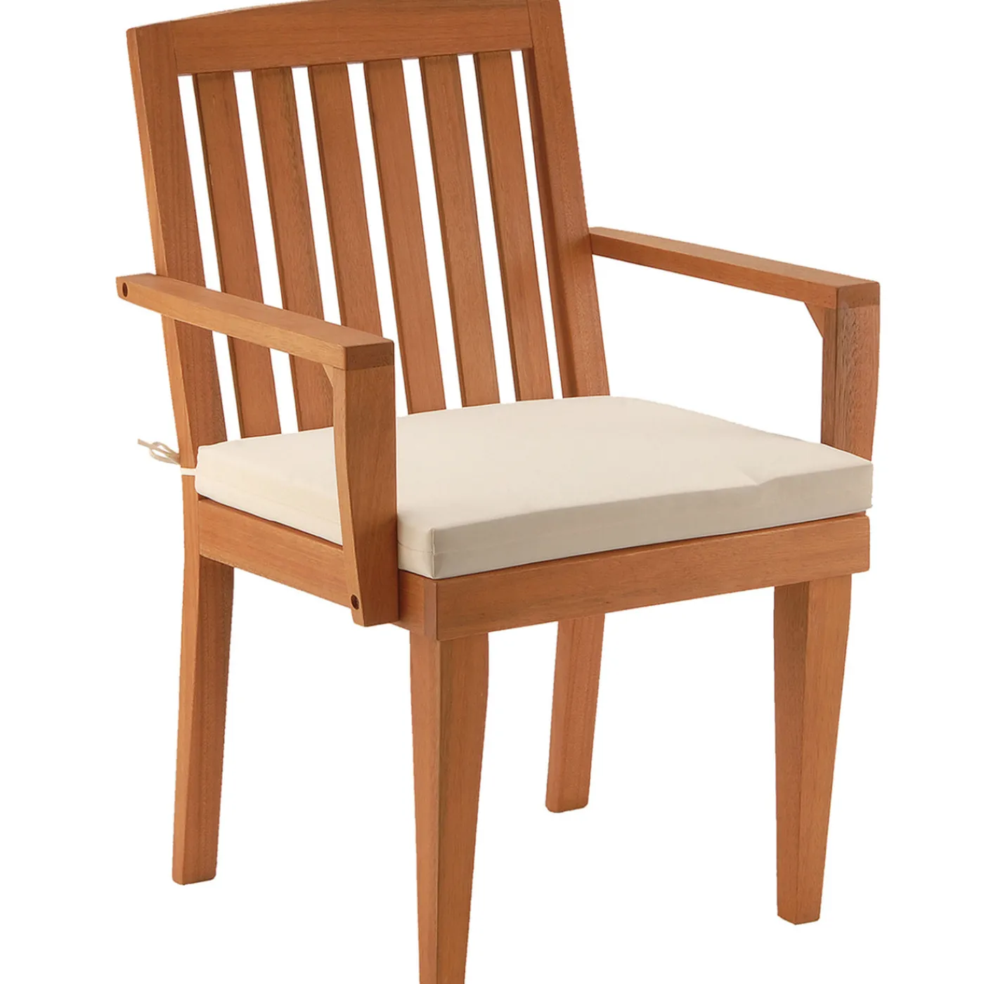 National Tree Company 24x26x37 in. Eucalyptus Grandis Wood Dining Armchair, Natural Color with Beige Cushion & Polyester Pad