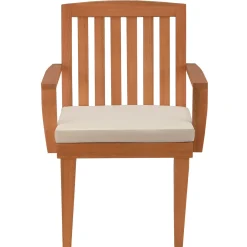 National Tree Company 24x26x37 in. Eucalyptus Grandis Wood Dining Armchair, Natural Color with Beige Cushion & Polyester Pad