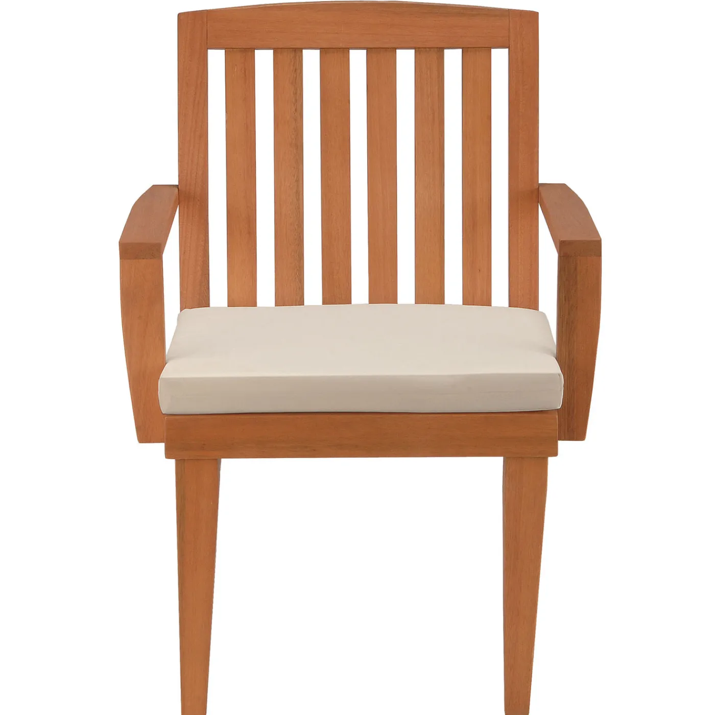 National Tree Company 24x26x37 in. Eucalyptus Grandis Wood Dining Armchair, Natural Color with Beige Cushion & Polyester Pad
